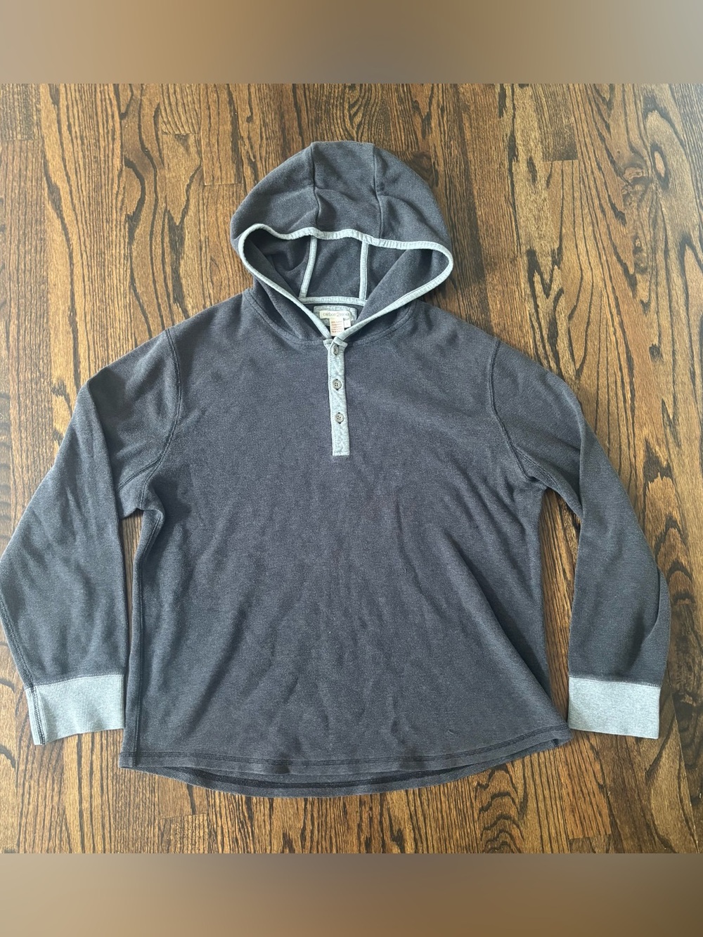 Carbon2Cobalt Slate Grey Hooded Henley Sweatshirt men’s large 100% cotton